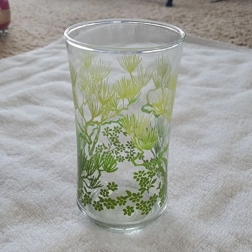 Libbey Green Vintage Floral Cup